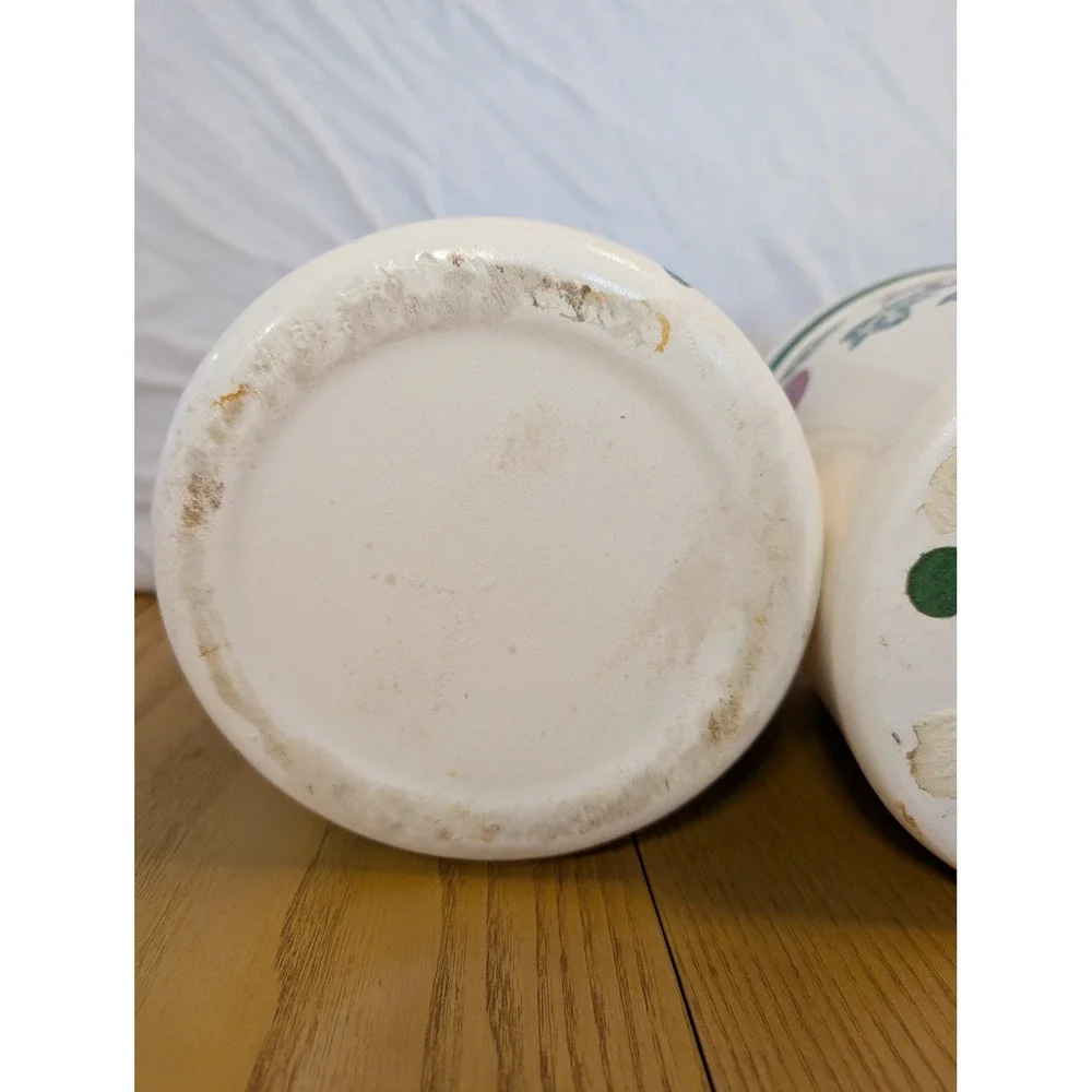 Vintage Crock Shop Santa Ana Ceramic Canister Set 3 Apple Ivy Farmhouse Cream